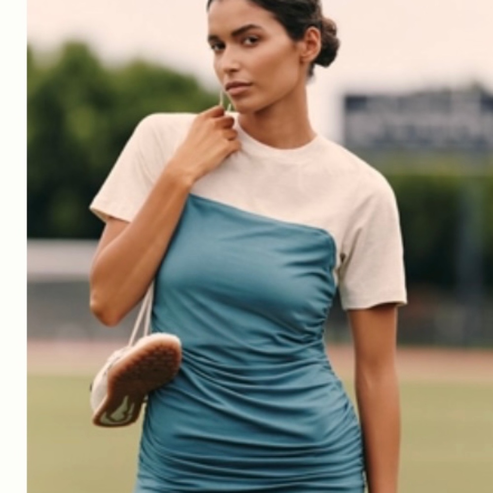 Anthropologie Colorblock Ruched Mini Dress